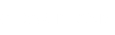 Logo with the text 'CEDAR ISLAND' in white, bold font.